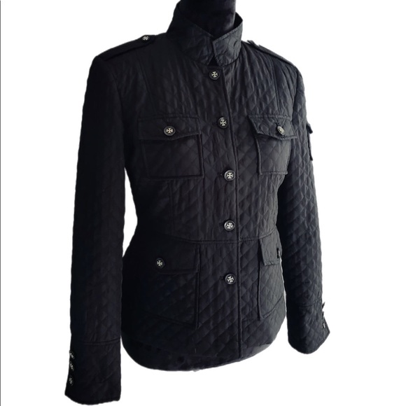NWOT Tory Burch Black Quilted Jacket w/ Gold “T” Buttons Size 0 - PRISTINE - Picture 1 of 13